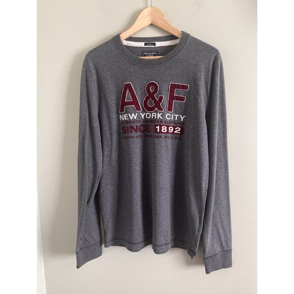 Abercrombie and Fitch Men's Muscle T-Shirt Size Large Long Sleeves Gray Logo - Picture 1 of 8